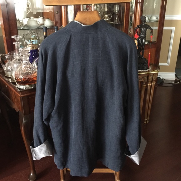 Men Contrasting Trim Pure Silk Kung Fu Jacket XXL - Picture 2 of 6